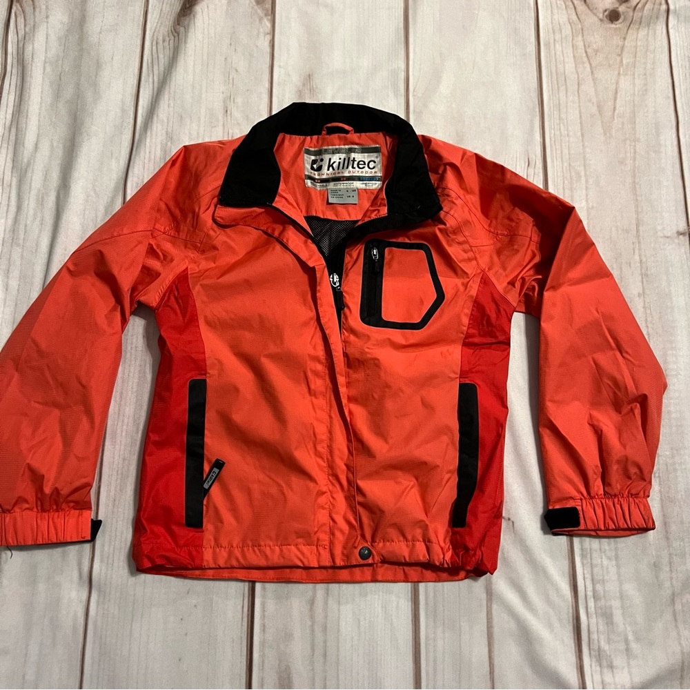 Killtec Boys Orange Long Sleeve Full Zip Wind Breaker Jacket Sz 8, missing hood